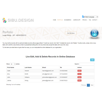 Live Edit, Add & Delete Records In Online Database